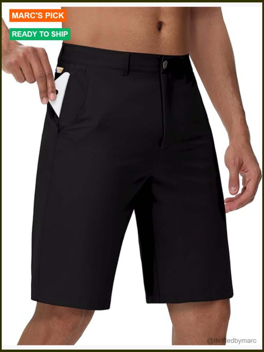 Men's Stretch Golf Shorts 8" Inseam Flat Front Lightweight Hybrid